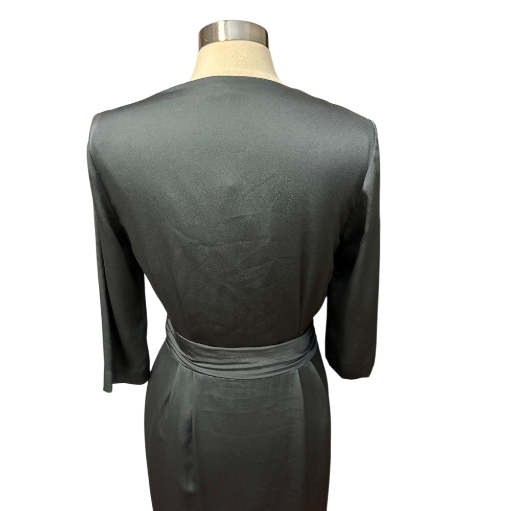 Banana Republic | Pewter Satin Ruched Sleeve Wrap Mini Dress Size 8 - Picture 9 of 10